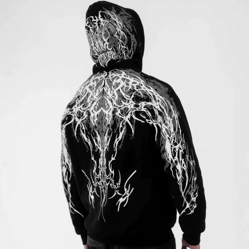 Mens Hoodie Harajuku Y2K Streetwear Lightning Graphic Print Zip up Hooded Sweatshirt Gothic Punk Loose Fit Glow Unisex Fashion