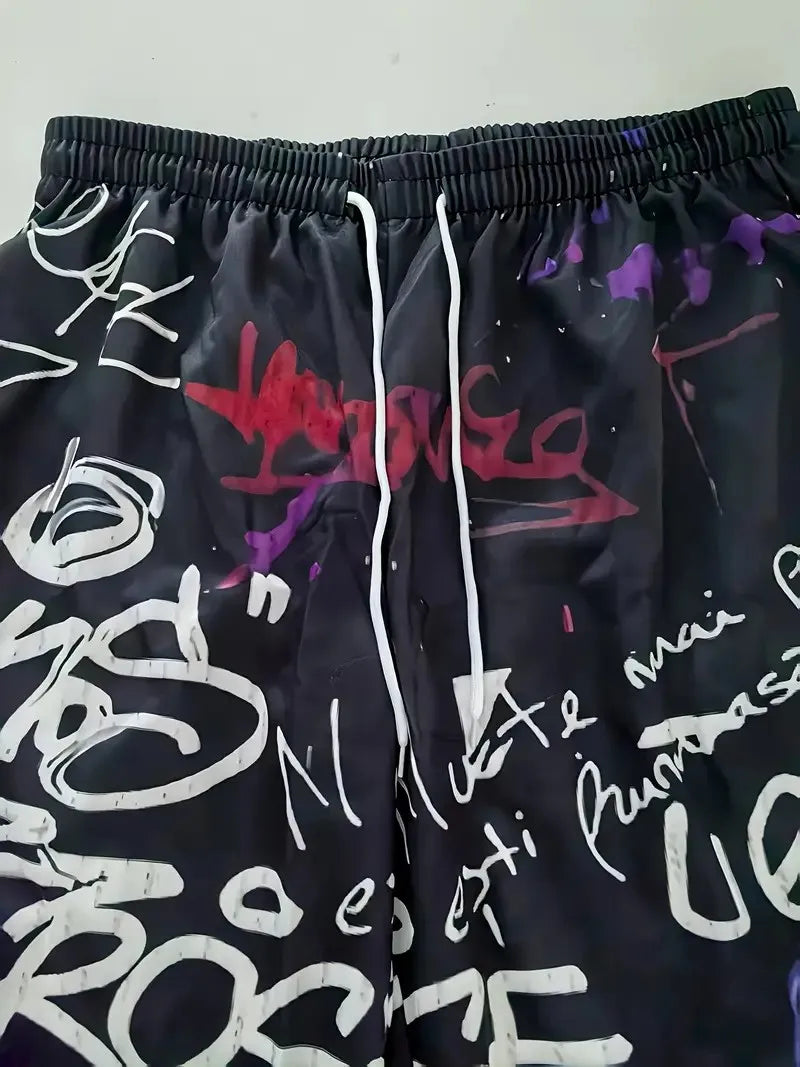 The New Men'S Hoodie Set for Spring and Autumn 2025 Features a Casual Fashionable and Comfortable 3D Graffiti Pattern Print