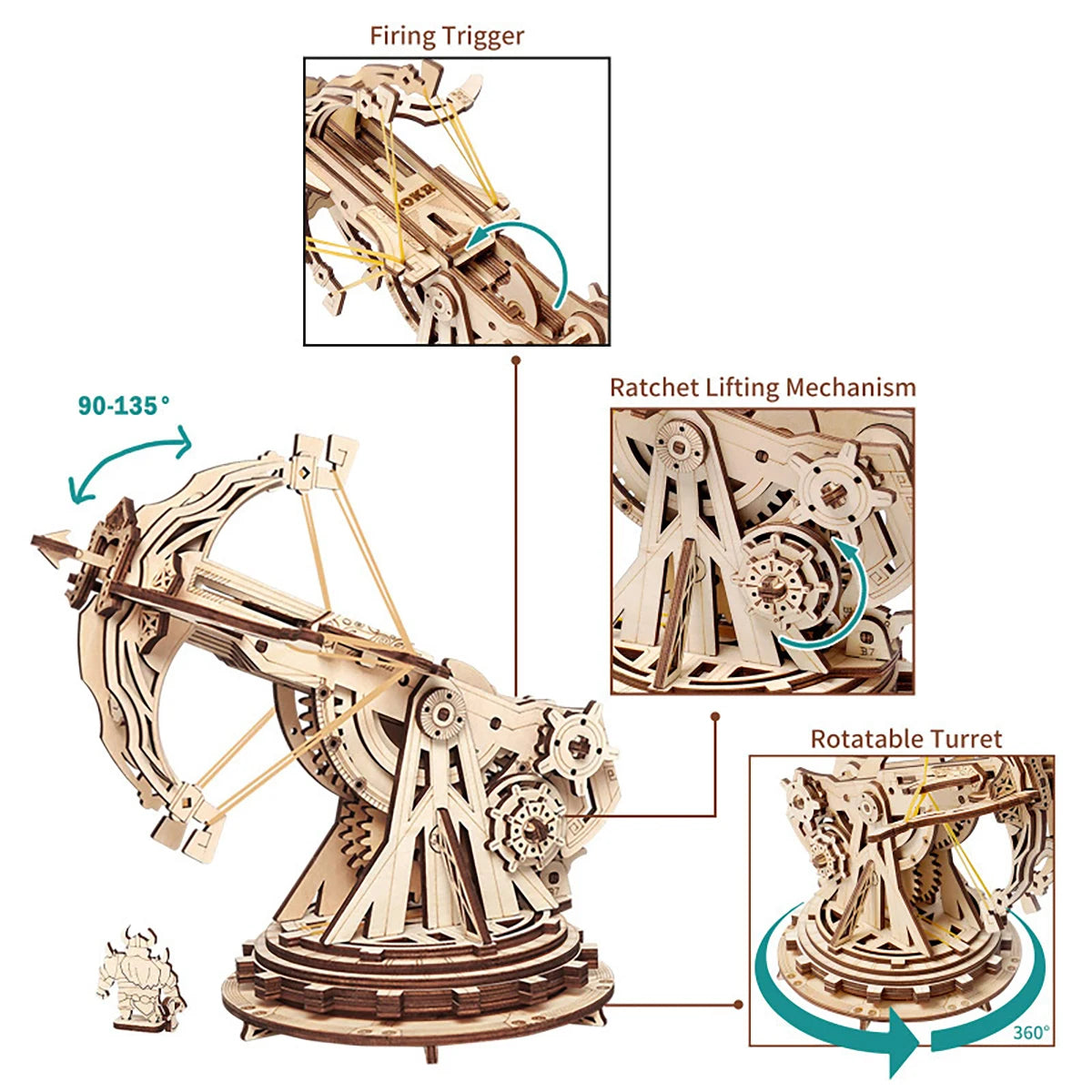 Siege Onager 3D Car Wooden Puzzle Scale Model,Diy Model Kit, Handcraft Gift,Home Decoration,Mechanical Model Kit, Building Toy