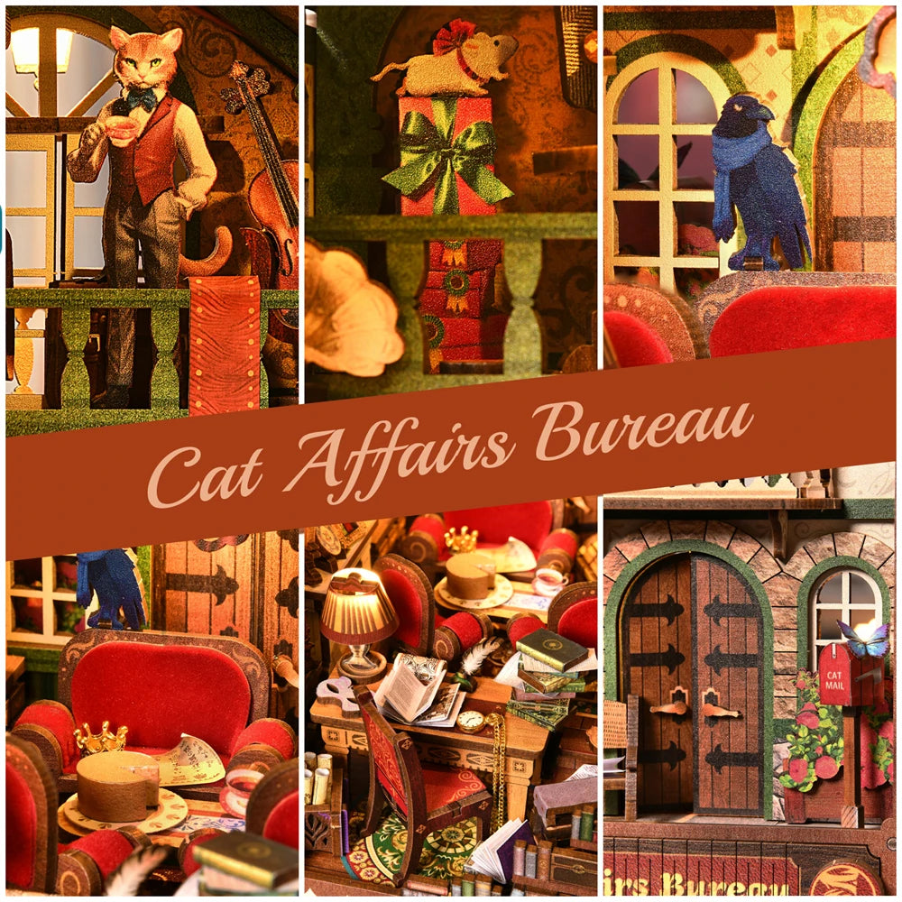Book Nook Kit the Cat Returns DIY Wooden Puzzle Hayao Miyazaki Bookshelf Dollhouse Model Bookend Building Home Decoration