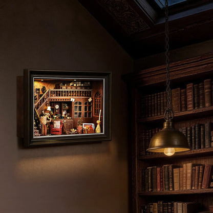 Book Nook Kit Secret Attic DIY 3D Wooden Puzzle Bookshelf Insert Dollhouse Model Bookend Building Home Decoration Photo Frame