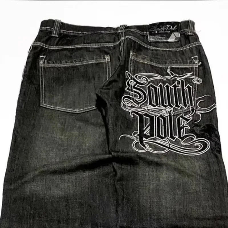 American Y2K Street Trend Letter Embroidered Loose Jeans Men Harajuku New Hip Hop Oversized Wide-Leg Pants Unisex Mopping Jeans