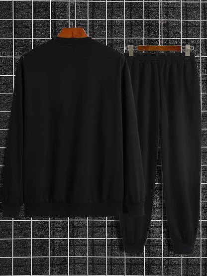Autumn Trendy New Sweatshirt Sweatpants Set Men'S Daily Loose Casual Fit Printed Hundred Long Sleeve Sweatshirt 2 Piecesset