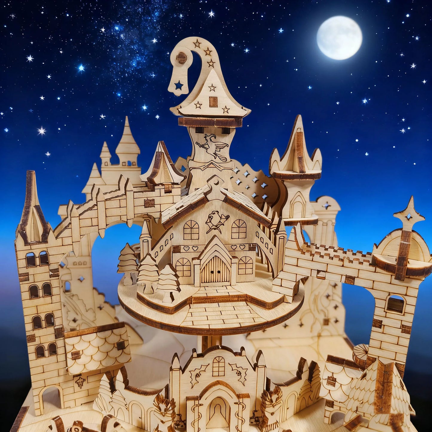DIY 3D Wooden Magic Castle Puzzle Educational Construction Toy Creative Gift & Tabletop Decoration