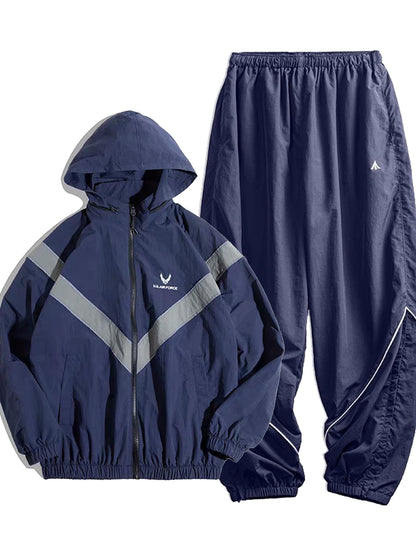 Men'S Autumn and Winter Casual Sport Suit, Reflective Quick-Dry Loose Jacket and Long Pants, 100% Nylon