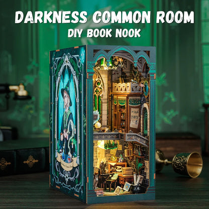 CUTEBEE Book Nook Bookshelf Insert Miniature Dollhouse 3D Wood Puzzle for Bedroom Bookend Decor with LED Night Light Book House