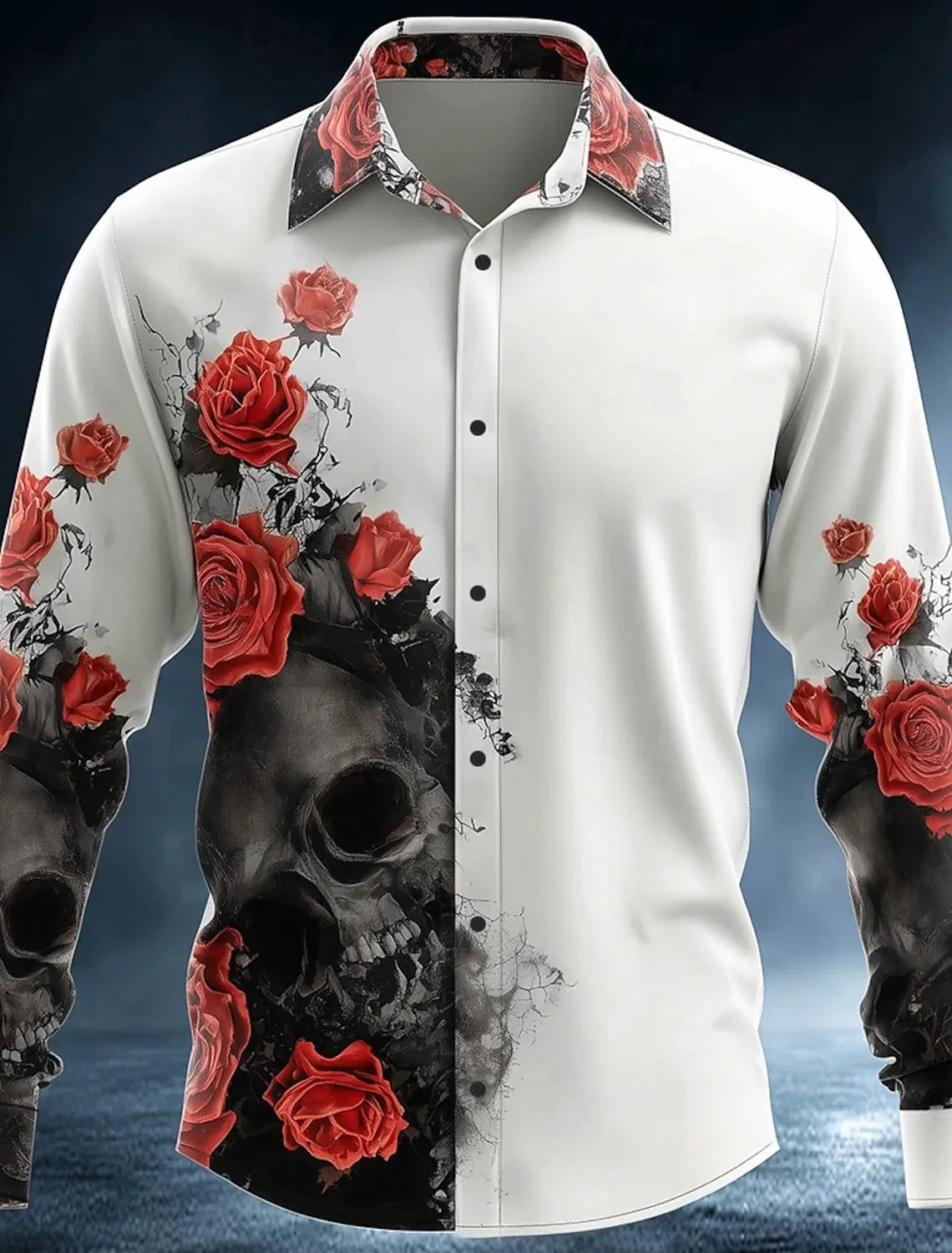 Men'S Skeleton Rose Skulls Shirt Button up Shirt Long Sleeve Dark Gothic Style Streetwear Turndown 3D Print Collared Shirts