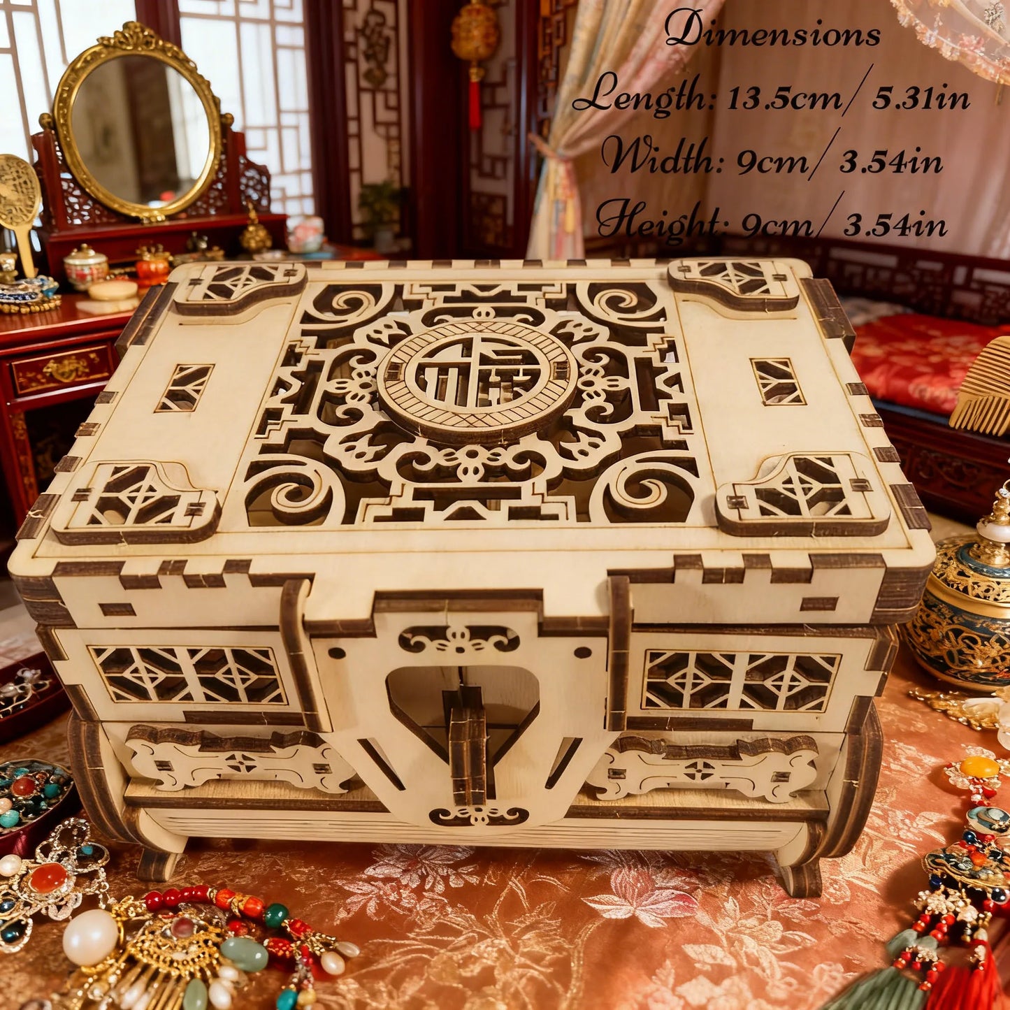 3D Puzzle Wooden Chinese-Style Jewellery Box Model Kit Creative DIY Three-Dimensional Puzzle Perfect as a Festive Gift