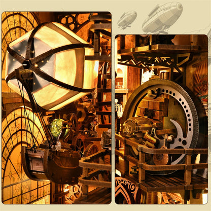 Book Nook Kit Airship Model 3D Wooden Puzzle DIY Home Decoration for Bookshelf Miniature Insert Magic Book House Stand Bookshelf
