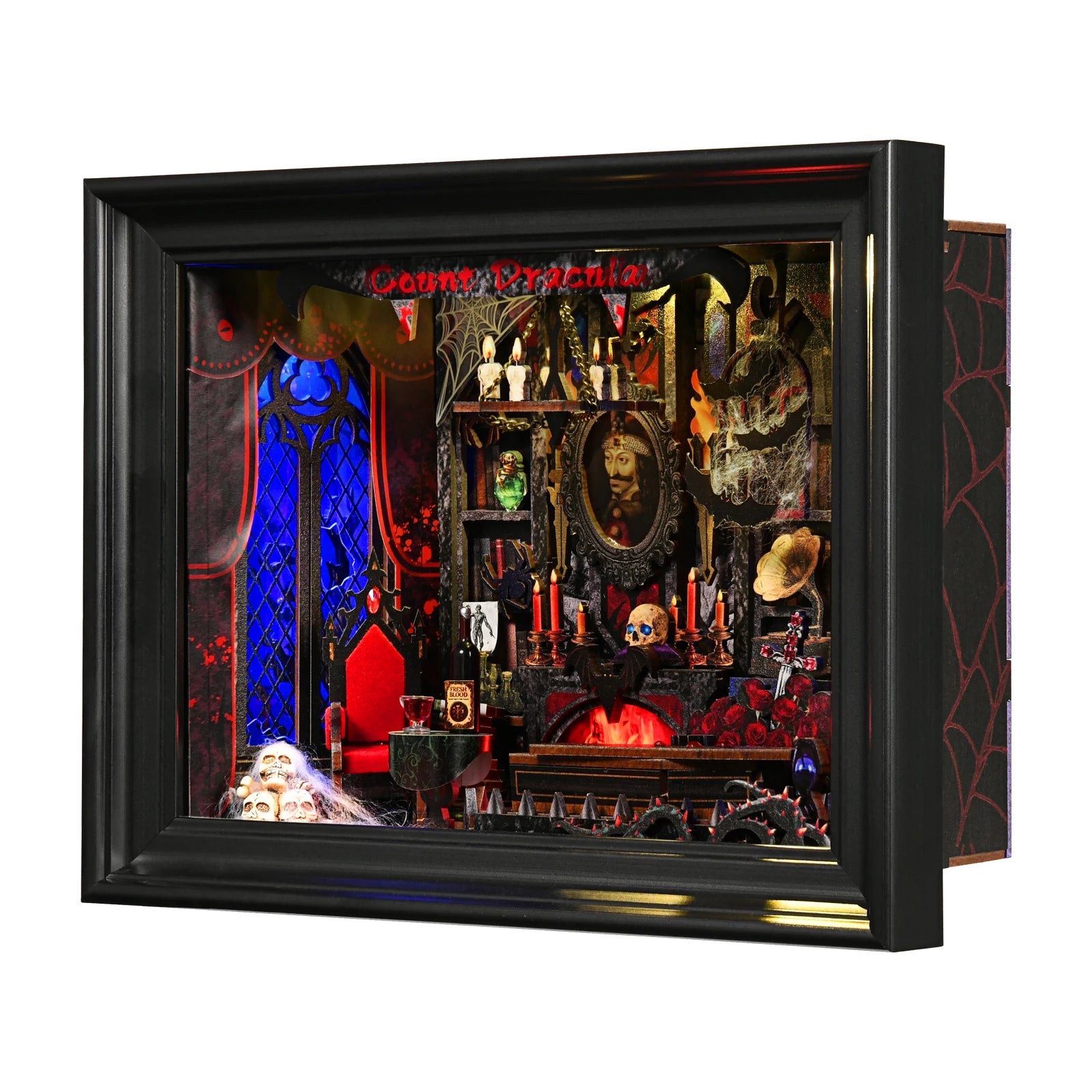 Book Nook Kit Vampire DIY Wooden Puzzle Dracula Gothic Style Halloween Bookshelf Dollhouse Model Bookend Building Home Dec