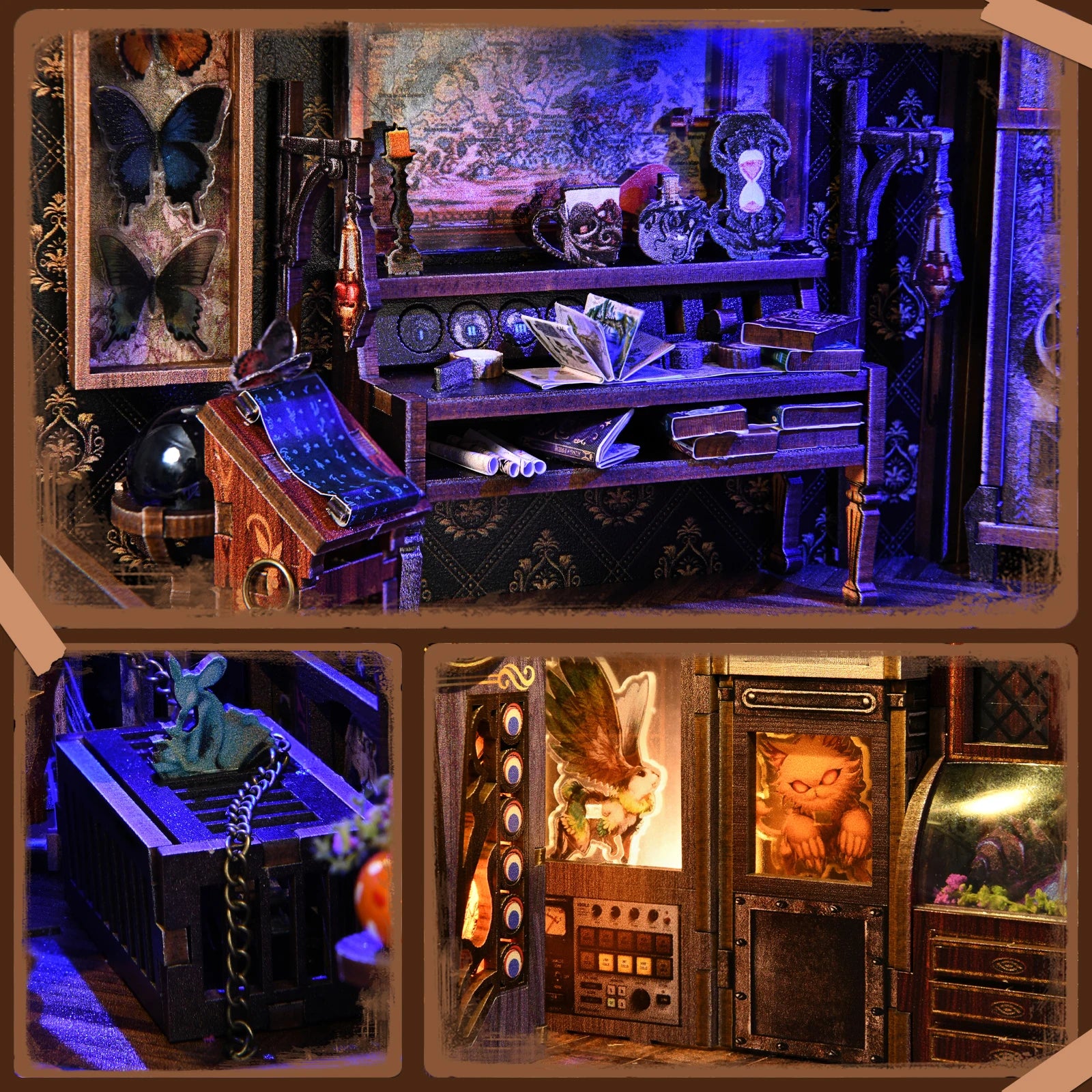 Book Nook Kit Rare Beast Collection Room 3D DIY Wooden Puzzle Handmade Bookshelf Dollhouse Model Bookend Building Home Deco