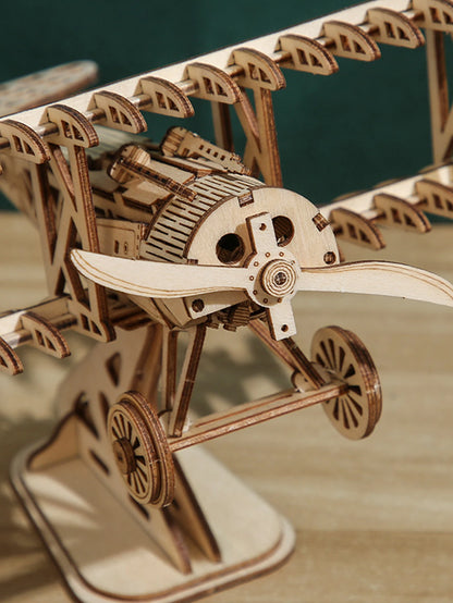3D Wooden Puzzle Wood DIY Craft Bi-Plane Model Kits Handmade Gifts