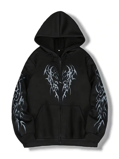 Autumn and Winter New Men'S Fashionable and Trendy Casual Hoodie Zipper Jacket Y2K Printed Pattern Casual Retro Street Style Top