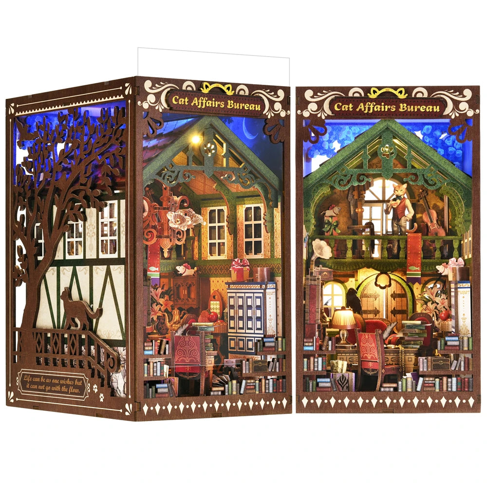 Book Nook Kit the Cat Returns DIY Wooden Puzzle Hayao Miyazaki Bookshelf Dollhouse Model Bookend Building Home Decoration