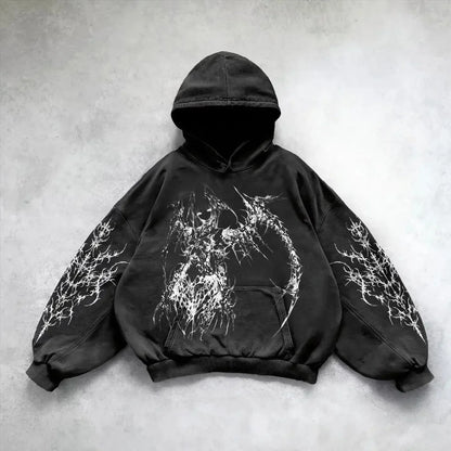Retro Gothic Graphic Print Hip Hop Hoodie for Men Y2K Grunge Punk Casual Loose Pullover Women Streetwear Sweatshirt Hoodies