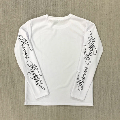 Spring American Retro Y2K Long Sleeve T-Shirt Casual round Neck Lightweight Breathable Top Letter Print Streetwear