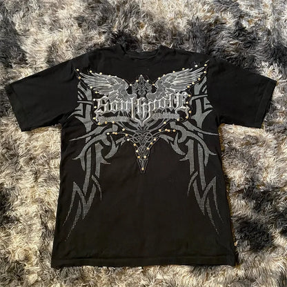Classic Y2K Gothic Style T-Shirt Print Oversized T Shirt High Street Shirts Gothic round Neck Cotton Tops New Mens Women T Shirt