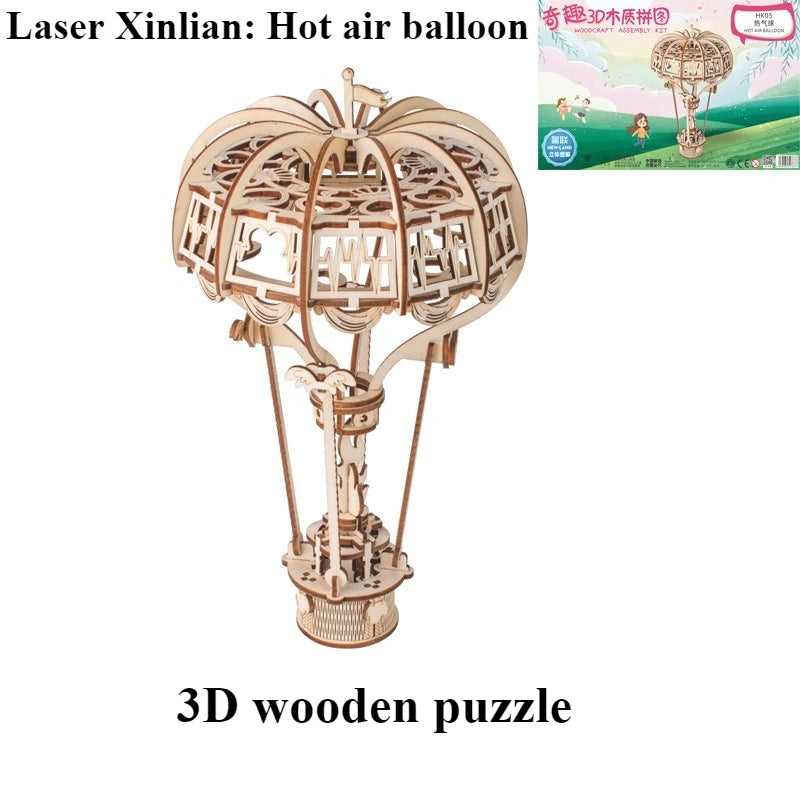 3D Hot Air Balloon Wooden Puzzle New Wooden 3D Stereoscopic Panel Insect Series Large 2-Piece Handmade Model Gift Enlightenment
