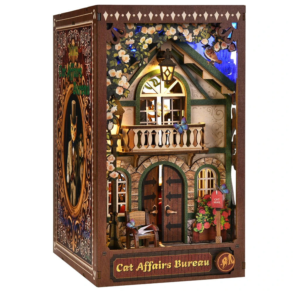 Book Nook Kit the Cat Returns DIY Wooden Puzzle Hayao Miyazaki Bookshelf Dollhouse Model Bookend Building Home Decoration