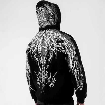 Mens Hoodie Harajuku Y2K Streetwear Lightning Graphic Print Zip up Hooded Sweatshirt Gothic Punk Loose Fit Glow Unisex Fashion