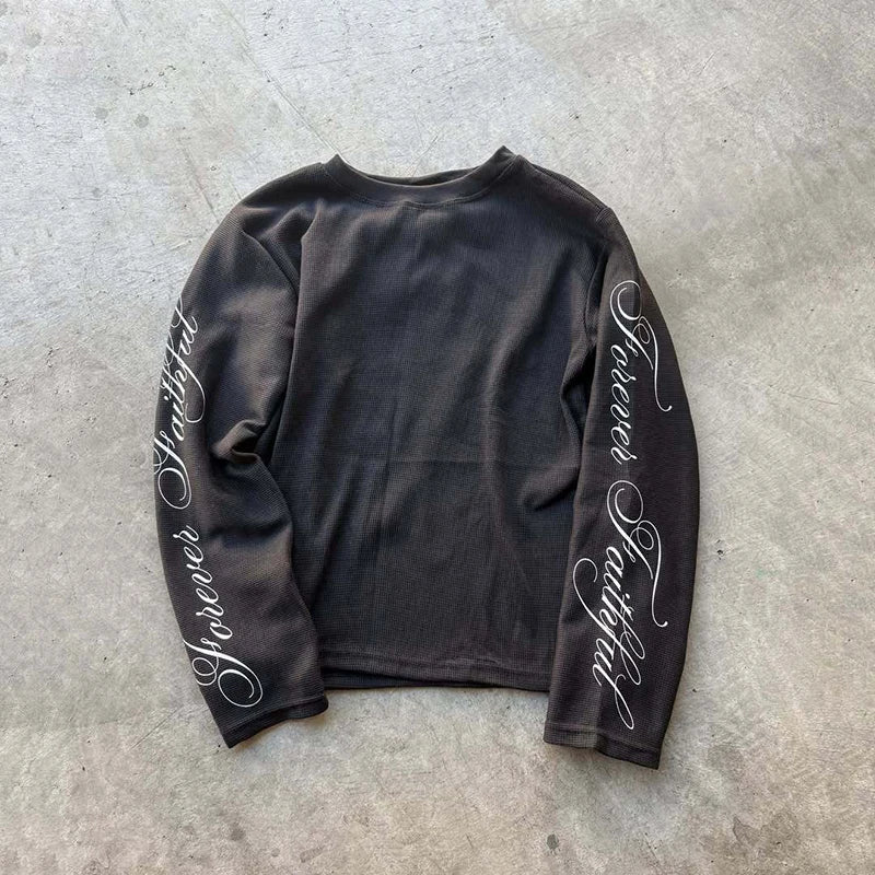Spring American Retro Y2K Long Sleeve T-Shirt Casual round Neck Lightweight Breathable Top Letter Print Streetwear