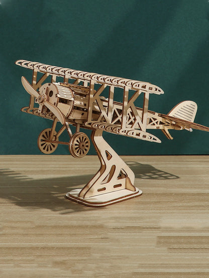 3D Wooden Puzzle Wood DIY Craft Bi-Plane Model Kits Handmade Gifts
