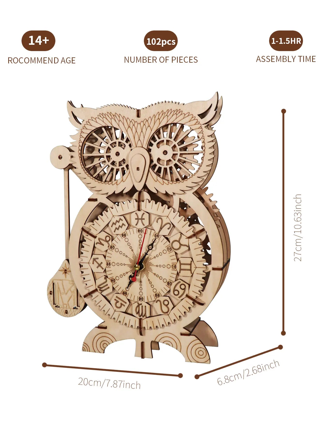 3D Wooden Puzzle Owl Clock Model Kits to Build Wooden Construction Handmade Craft Unique Christmas Gift