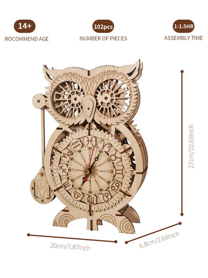 3D Wooden Puzzle Owl Clock Model Kits to Build Wooden Construction Handmade Craft Unique Christmas Gift