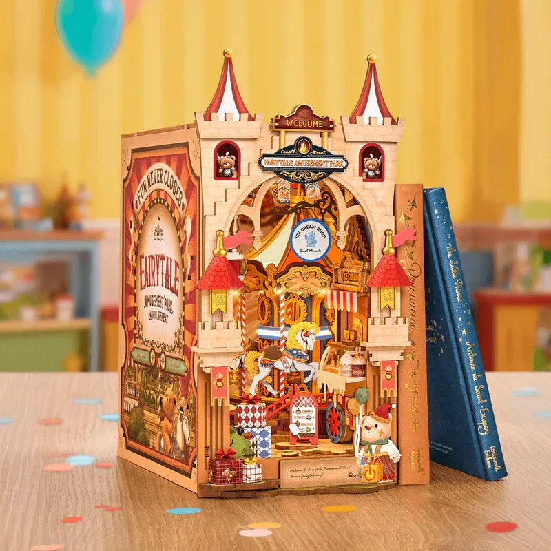 Book Nook Kit Fairytale Amusement Park DIY Miniature Kit with Lights Library of Wonders Booknook Model Kits for Adults