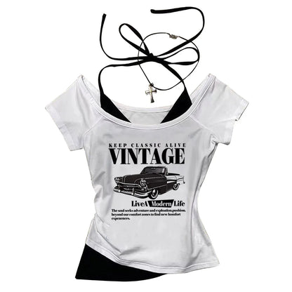 Vintage Car Retro Keep Classic Alive Cropped Girls Crop Top T Shirt Women'S Print Shirt T-Shirt Sexy Punk Y2K Shirt