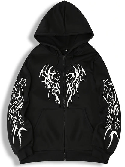 Autumn and Winter New Men'S Fashionable and Trendy Casual Hoodie Zipper Jacket Y2K Printed Pattern Casual Retro Street Style Top