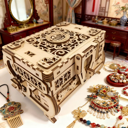 3D Puzzle Wooden Chinese-Style Jewellery Box Model Kit Creative DIY Three-Dimensional Puzzle Perfect as a Festive Gift
