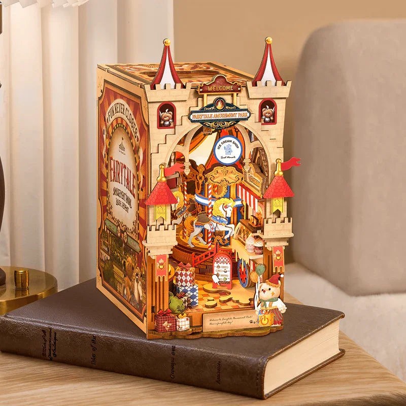 Book Nook Kit Fairytale Amusement Park DIY Miniature Kit with Lights Library of Wonders Booknook Model Kits for Adults