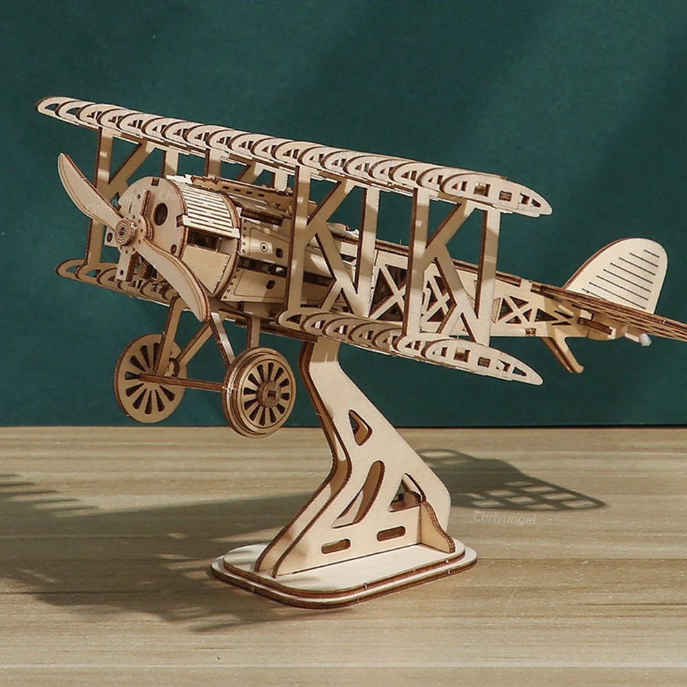 3D Wooden Puzzle Aircraft Model Kit DIY Assembly Bi-Plane Building Kits Home Decor Crafts Gift for Adults Kids Teen