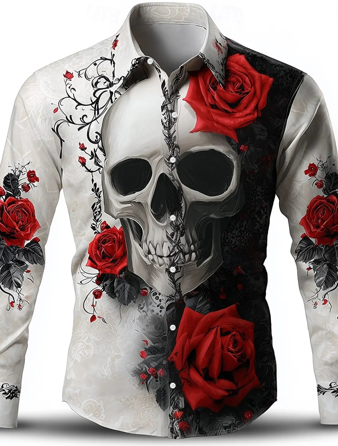 Men'S Skeleton Rose Skulls Shirt Button up Shirt Long Sleeve Dark Gothic Style Streetwear Turndown 3D Print Collared Shirts