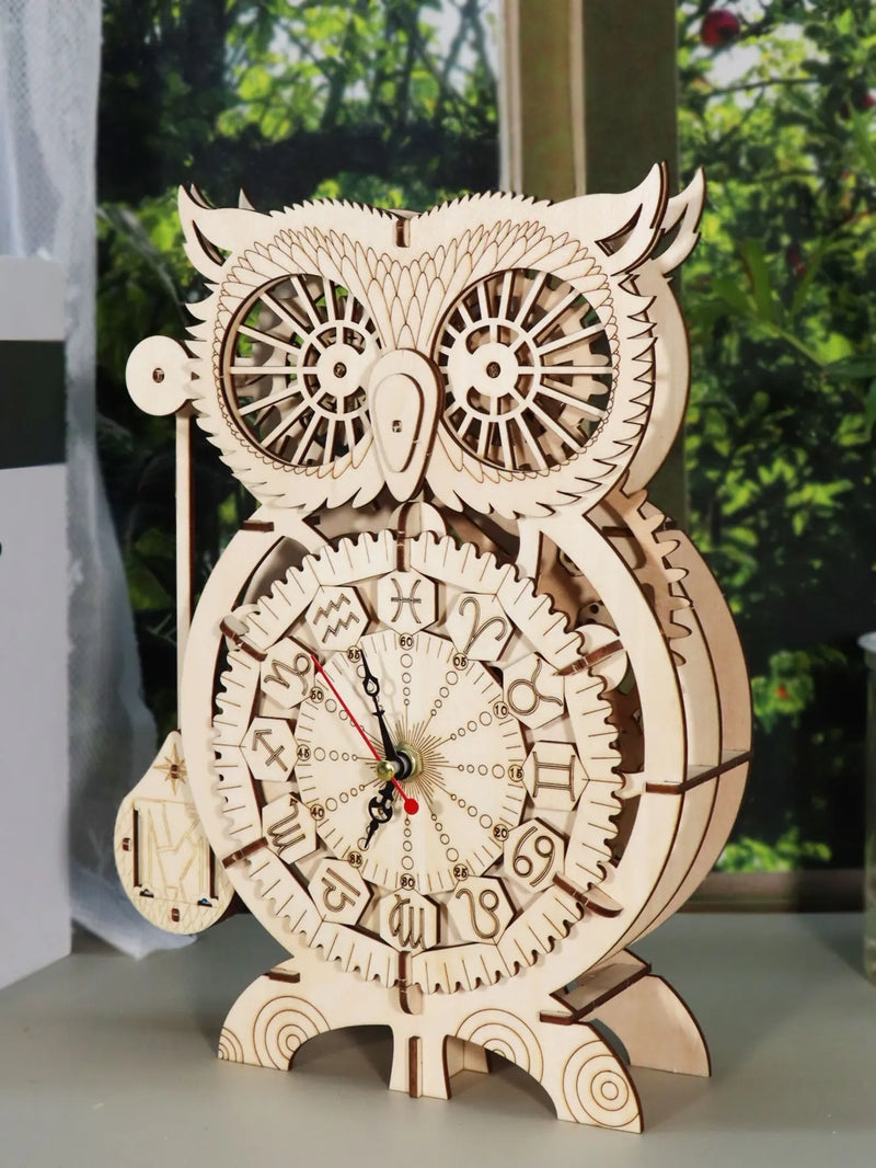 Owlkeeper Clock — Wooden Mechanical Clock