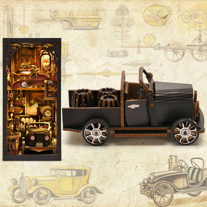 Model Car Vintage Classic Car Wooden Creative DIY 3D Puzzle Book Nook Kit Science Experiment Education Children'S Toys Bookshelf