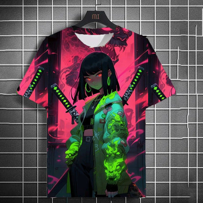 Japanese Style Samurai Katana Girl T-Shirts 3D Print Personality Anime T Shirt Men/Women Short Sleeve Top Fashion Men'S Clothes