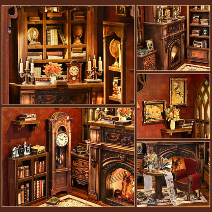 DIY Book Nook Kit - TWILIGHT LIBRARY Wooden Bookend Room, 3D Puzzle Assembly, Handmade Model for Adults Birthday Gifts