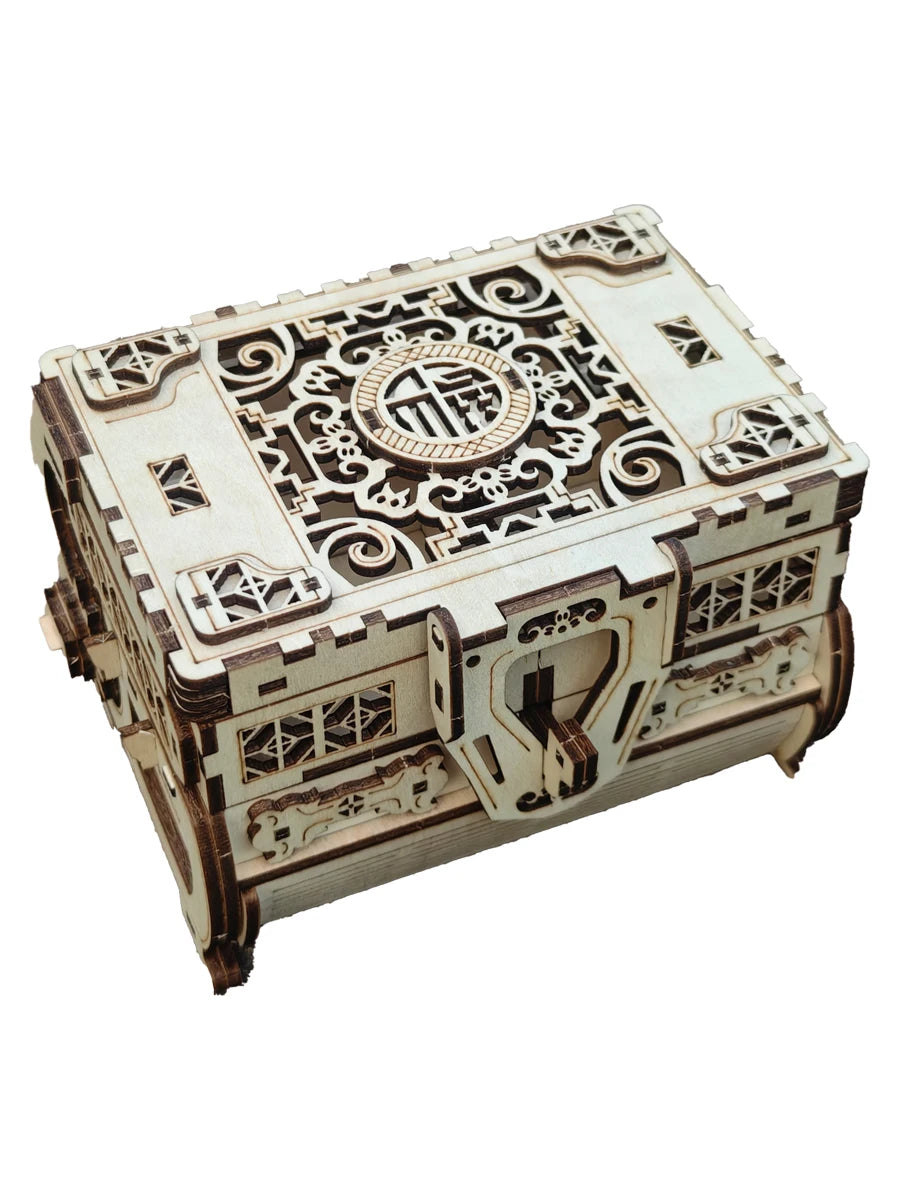 DIY 3D Treasure Box Wooden Puzzle Game Assembly Gift Adult Building Block Jewelry Box