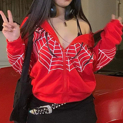 Y2K Rhinestone Skeleton Hoodies Women Gothic Black Zip up Oversized Sweatshirts Female Retro Harajuku Hooded Jackets Streetwear