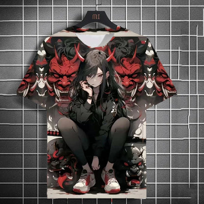 Japanese Style Samurai Katana Girl T-Shirts 3D Print Personality Anime T Shirt Men/Women Short Sleeve Top Fashion Men'S Clothes