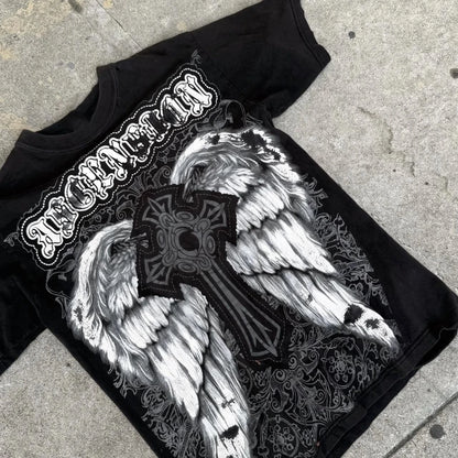 Classic Y2K Gothic Style T-Shirt Print Oversized T Shirt High Street Shirts Gothic round Neck Cotton Tops New Mens Women T Shirt