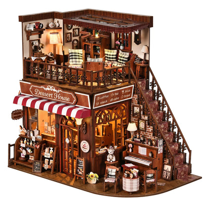 Cute Cake Shop 3D DIY Wooden Puzzle Book Nook Kit - Handmade Bookshelf Dollhouse Model Bookend for Home Decor