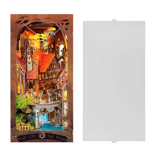 Retro Wooden DIY Book Nook Shelf Insert Miniature Kits the Magic Ring Bookshelf Home Bookend Decoration Adults Handmade Gifts