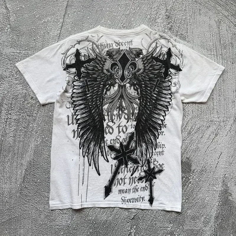 Classic Y2K Gothic Style T-Shirt Print Oversized T Shirt High Street Shirts Gothic round Neck Cotton Tops New Mens Women T Shirt