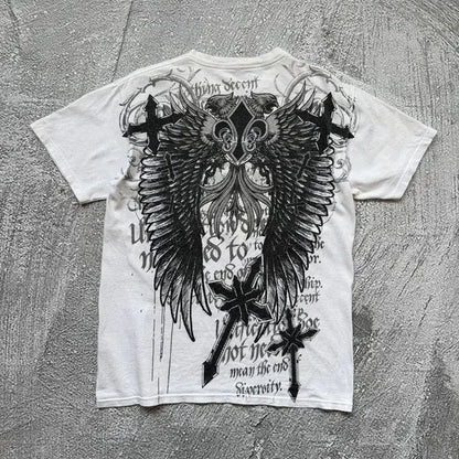 Classic Y2K Gothic Style T-Shirt Print Oversized T Shirt High Street Shirts Gothic round Neck Cotton Tops New Mens Women T Shirt