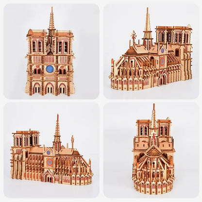 DIY 3D Wooden Puzzle Notre Dame De Paris Dimensional Model Learning Educational Games Toys for Children Architecture Decoration