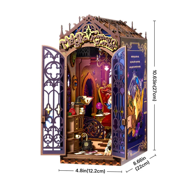Book Nook Kits Magic Fantasy Corner DIY Booknook with Lights Miniature House Kit 3D Wooden Puzzle Bookshelf Gift