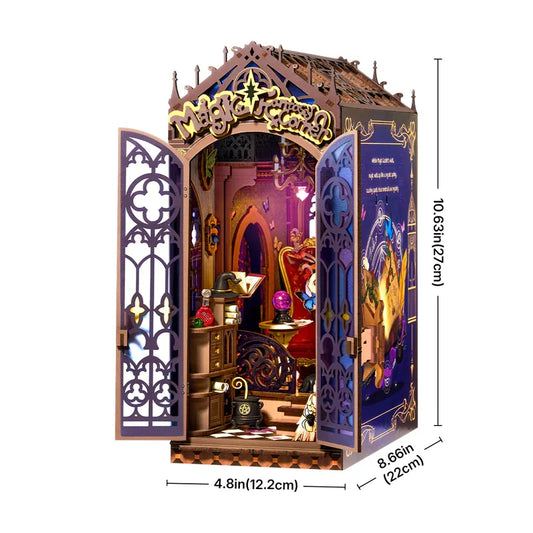 Book Nook Kits Magic Fantasy Corner DIY Booknook with Lights Miniature House Kit 3D Wooden Puzzle Bookshelf Gift
